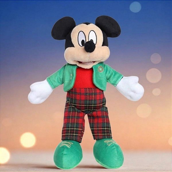 Pelúcia Mickey Mouse de Natal - Verde e Vermelho Xadrez - 35cm - Disney Original - 1 unidade - Cromus - Rizzo