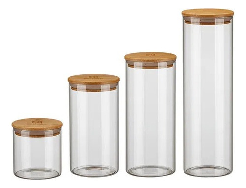Conjunto 4 Potes Vidro Hermético Com Tampa Bambu Electrolux