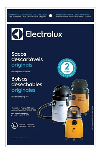 Kit 3 Sacos Aspirador de Pó A20 A20l A20 SMART GT300 GT30N Original A20810501