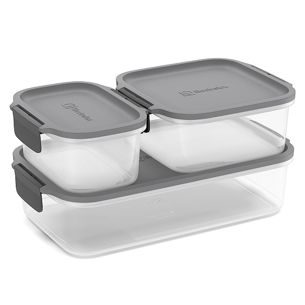 Conjunto 3 Potes Herméticos Plástico Electrolux Retangular Cinza