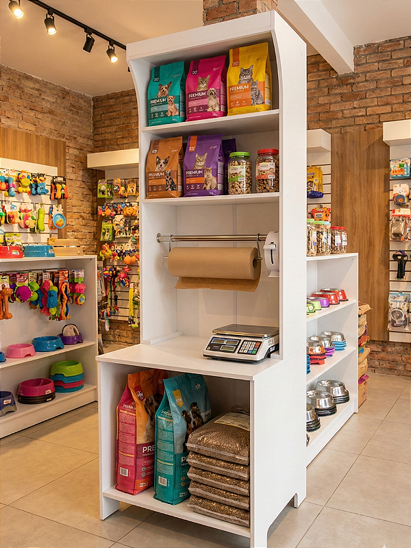 Pet Box Balcão Balança com Prateleiras Expositor Branco Cód.502