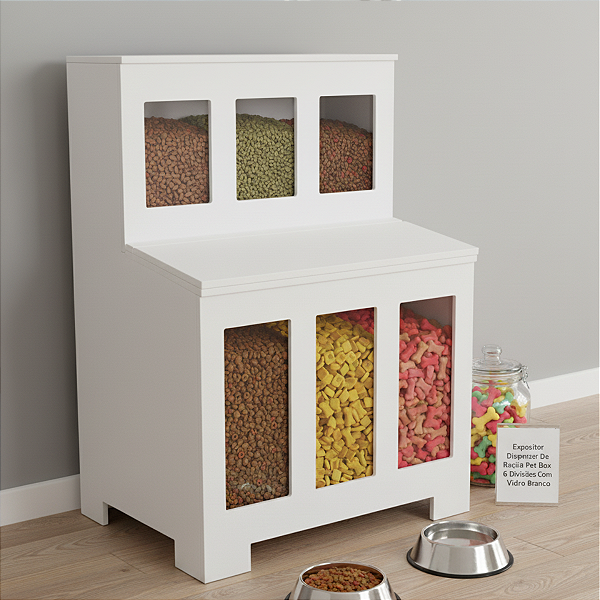 Expositor Dispenser de Ração Pet Box 6 com Vidro Branco Cód.506