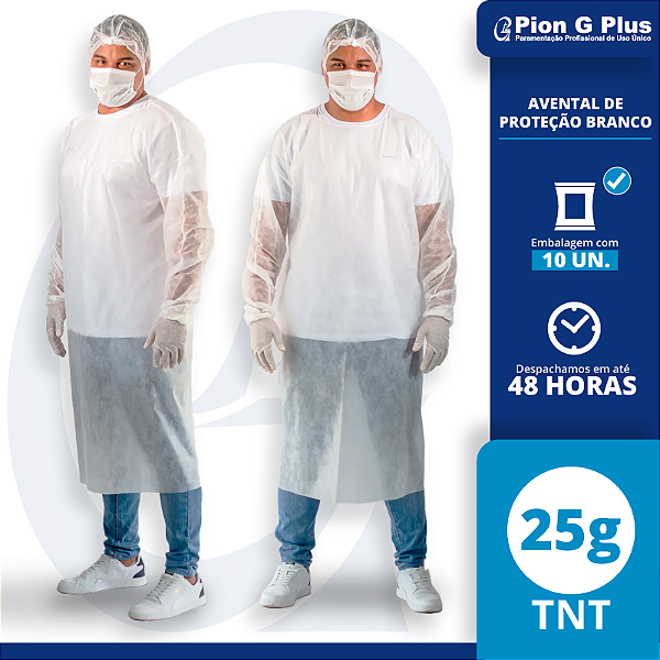Avental de Proteção Branco em TNT em 25g - Embalagem com 10 unidades