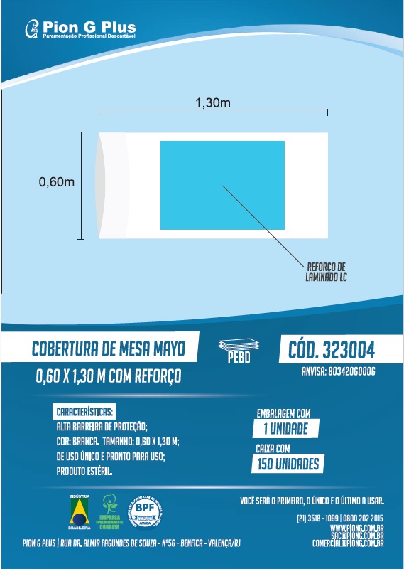 Cobertura Impermeável Mesa Mayo c/ Reforço (0,60 X 1,30) Estéril