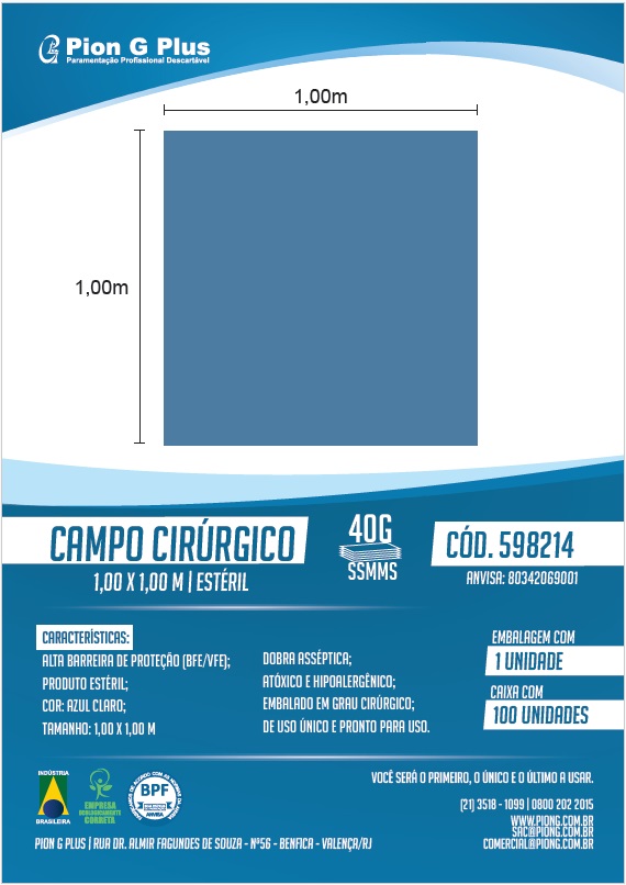Campo Cirúrgico Azul Estéril (1,00 x 1,00)