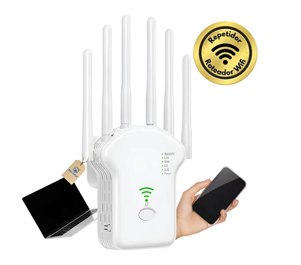 Repetidor Roteador Wi-fi Wireless 6 Antenas Longo Alcance