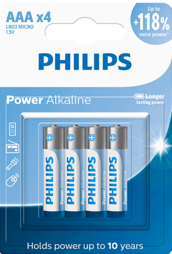 Pilha Philips Alcalina LR03 AAA, LR03P4B/59 4 Unidades