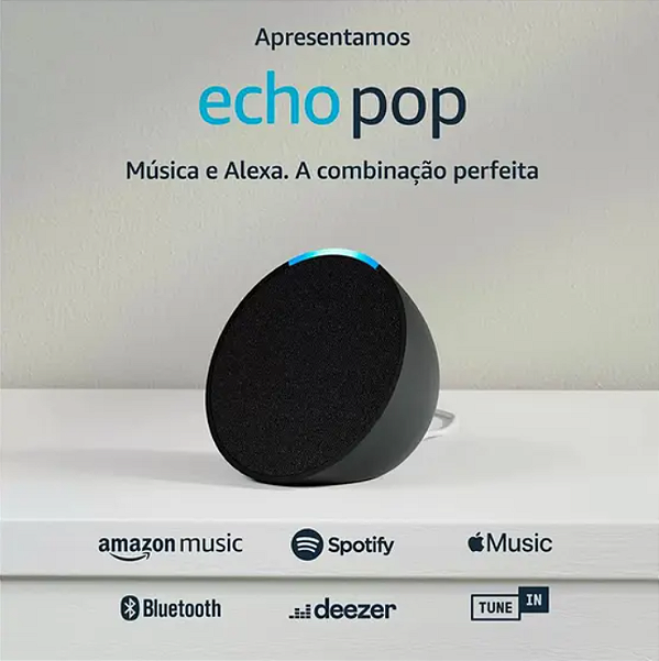 Echo Pop com Alexa, Smart Speaker, Som Envolvente - Preto