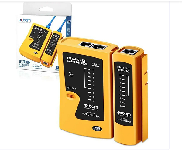 Testador de Cabos de Rede e Cabo de Telefone Exbom FEPRO-TR270 RJ45 RJ11 Com Pilha Inclusa