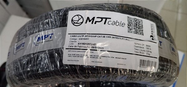 Cabo de Rede Cat5e MPT Interno e Externo Preto, 100 Metros 100% Cobre