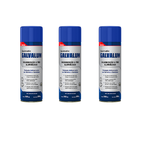 Kit 3 GALVALUM - Galvanização à Frio Spray Aerosol 300 ml - Quimatic