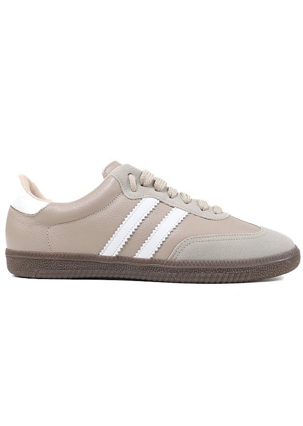 TENIS LIVIA EM COURO CINZA DUAS LISTRAS