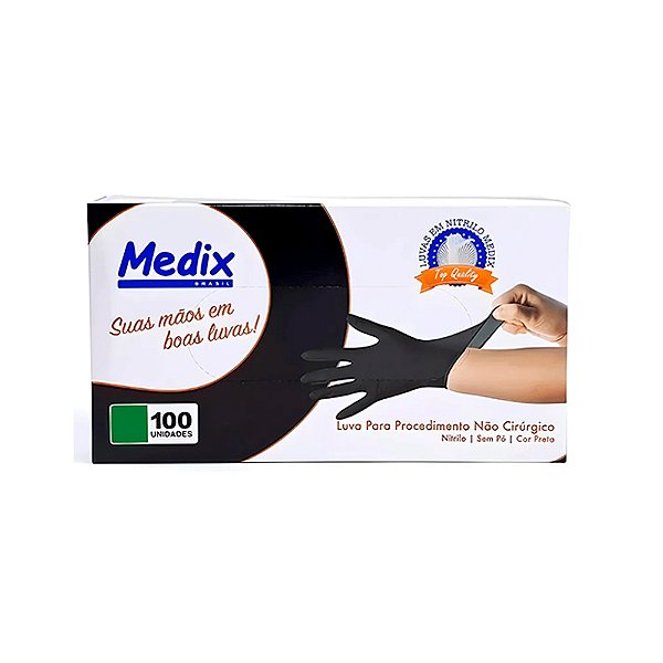 Luva Nitrilica sem Pó Preta 100un | Medix