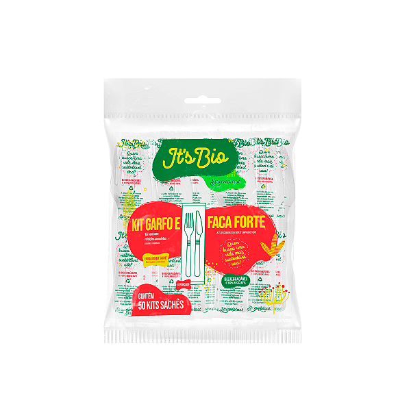 Kit Sache Garfo e Faca Branco Its Bio - C/50un | Strawplast