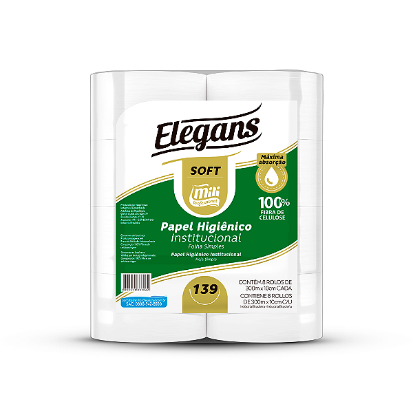 Papel Higiênico Institucional Elegans Soft 08un 10cmx300m | Mili