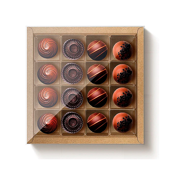 Caixa Quadrada Kraft Tampa Cristal 16,8x16,8 para 16 Doces 10un | Cromus