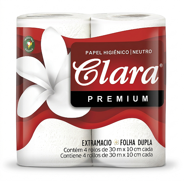 Papel Higiênico Clara Neutro Folha Dupla 30m com 4 Rolos | Florax