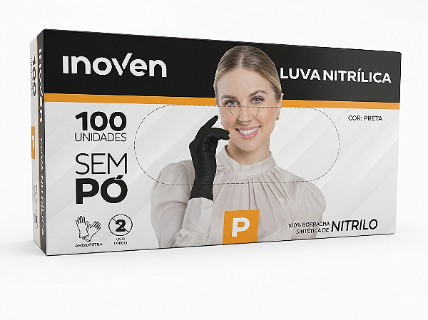 Luva Nitrílica Sem Pó Preta - C/100un | Inoven