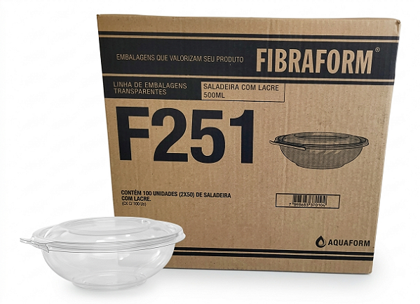 Saladeira F-251 Pote Plástico Redondo com Lacre Transparente 500ml - 100un | Fibraform