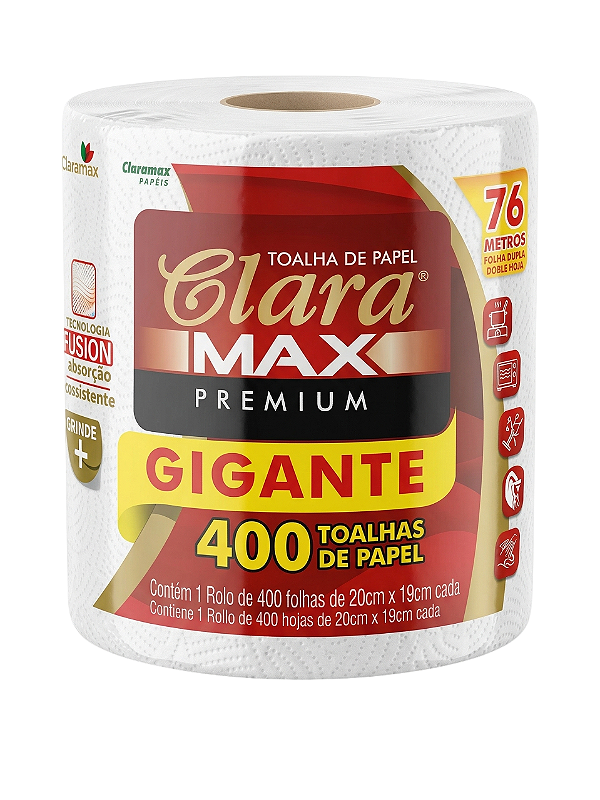 Papel Toalha Clara Max Gigante 400 Folhas 20x19 Alta Absorção | Claramax