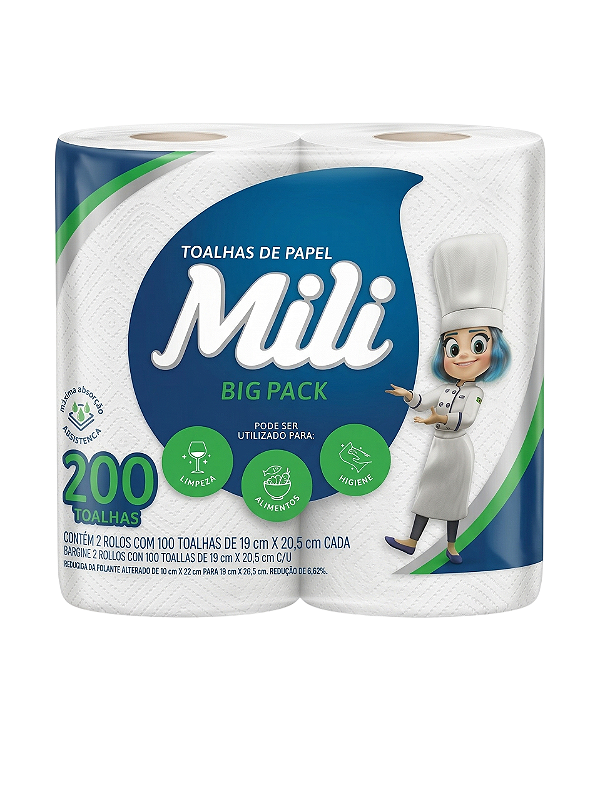 Papel Toalha Mili BigPack 2 Rolos 19x22 Alta Absorção Cozinha | Mili