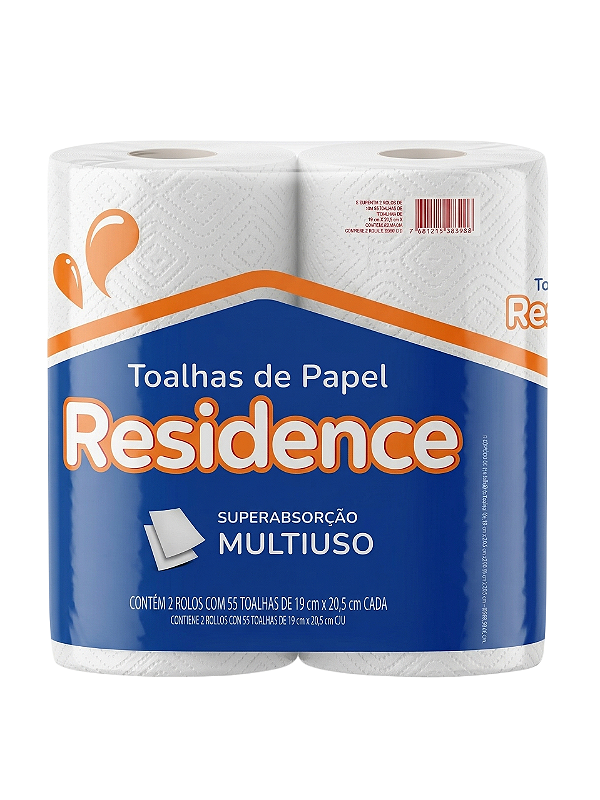 Papel Toalha Residence 2 Rolos 110 Folhas 20x20,5 Alta Absorção | Mili