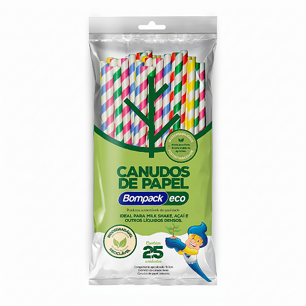 Canudos de papel Eco 6MM 18,7CM Colorido - 25un | Bompack