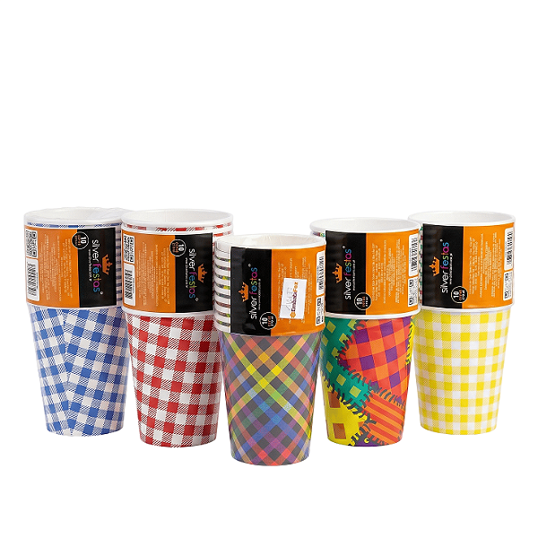 Copo Papel 270ML Xadrez - C/10un | Silver Festas