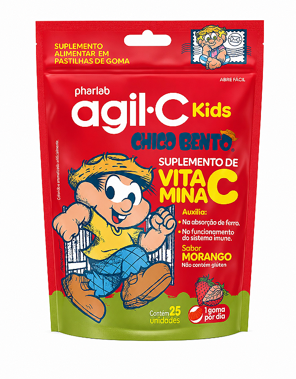 Agil-C Kids Vitamina C Morango 25 Pastilhas Mastigáveis - Pharlab