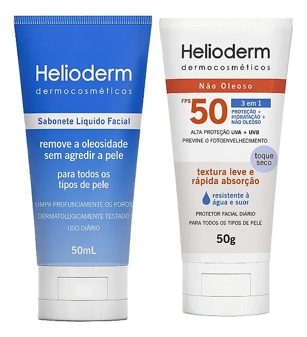 Kit Sabonete Liquido 50mL + Filtro Solar FPS 50 Toque Seco 50g - Helioderm