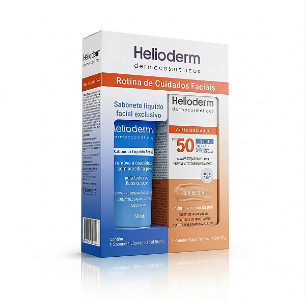 Kit Sabonete Liquido 50mL + Filtro Solar com cor FPS 50 Toque Seco 50g COR MEDIA - Helioderm
