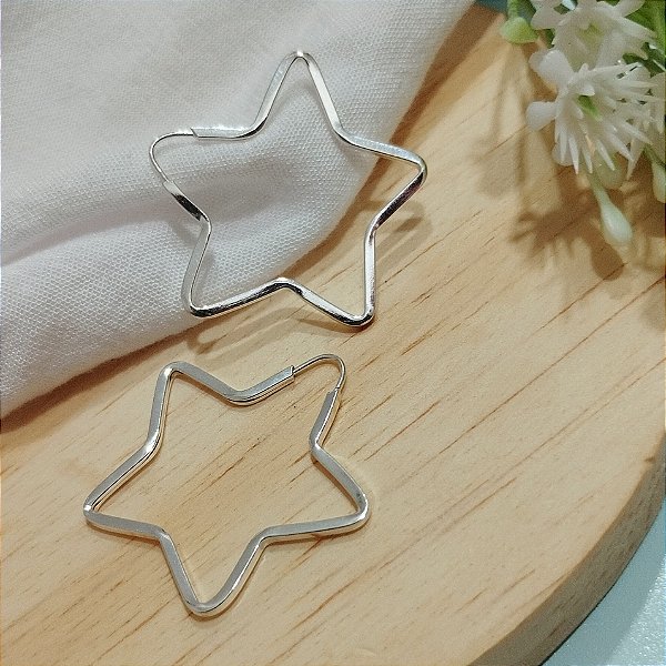 Brinco Argola Estrela Fio Quadrado - Prata 925