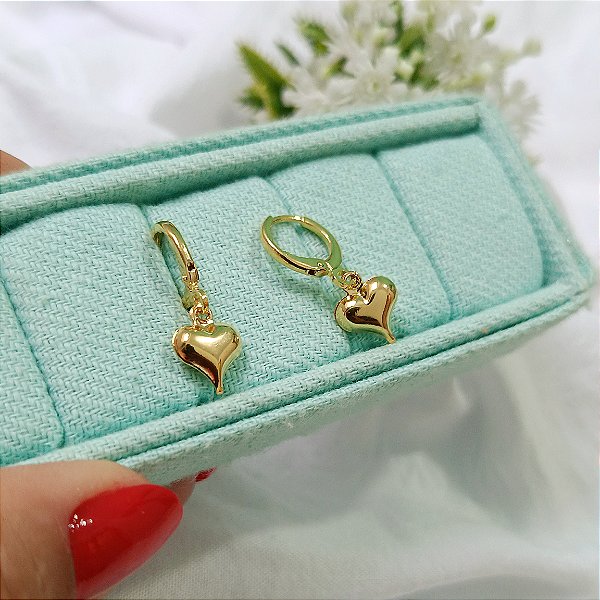 Argolinha Click Pingente Coração Liso - Banhado a Ouro 18k