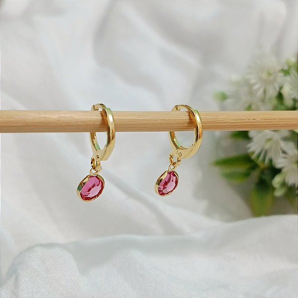 Argolinha Click Pingente Rosa - Banhado a Ouro 18k