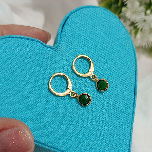 Argolinha Click Pingente Verde - Banhado a Ouro 18k