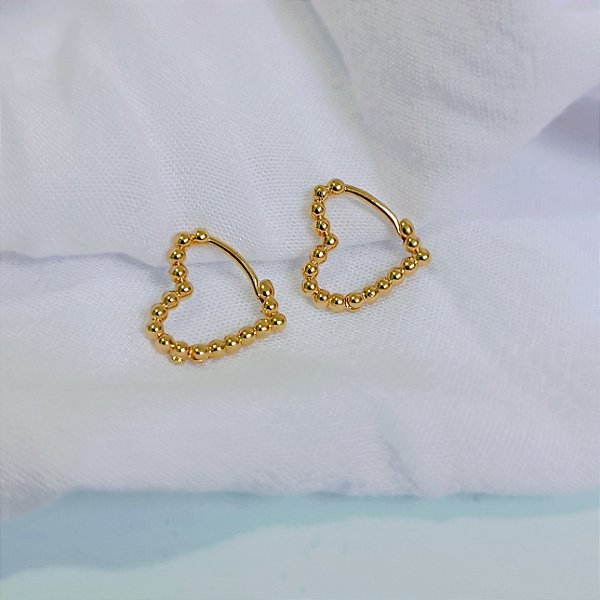 Brinco Argolinha Coração Bolinhas - Banhado a Ouro 18k