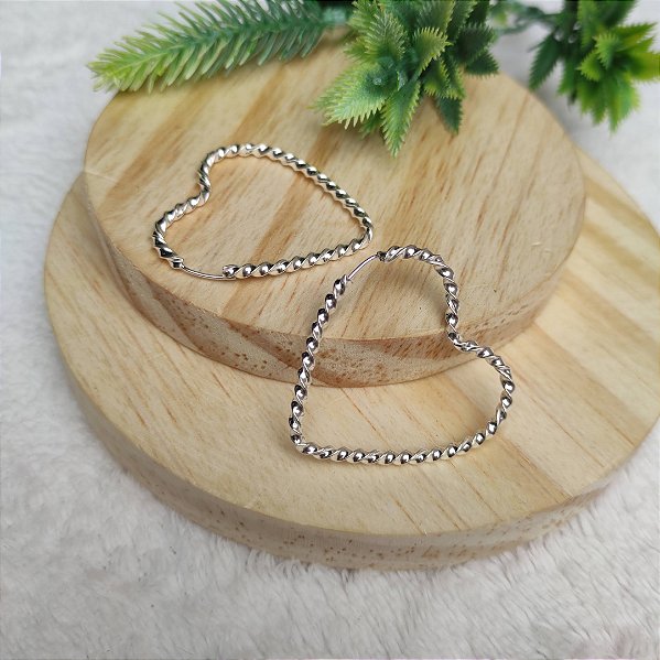 Brinco Argola Coração Fio Torcido - Prata 925