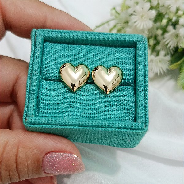 Brinco Coração Liso - Banhado a Ouro 18k