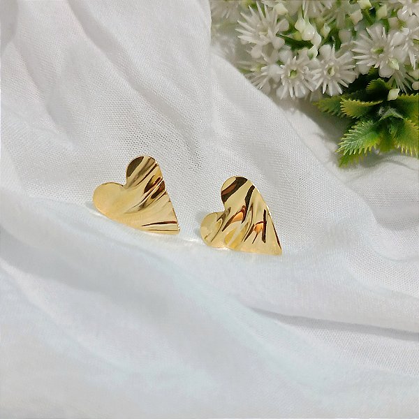 Brinco Coração Orgânico - Banhado a Ouro 18k