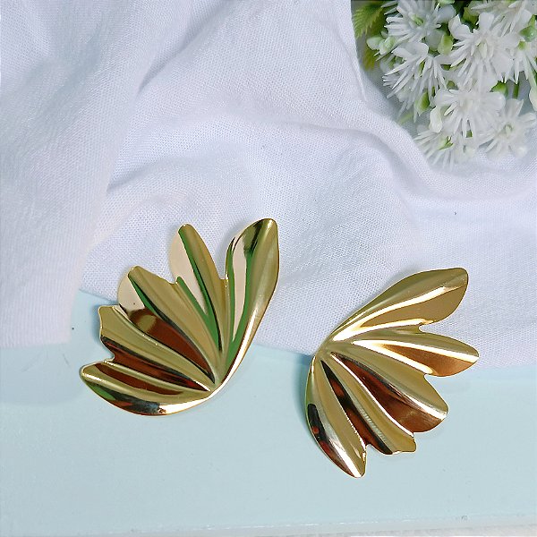 Brinco Flor Orgânico - Banhado a Ouro 18k