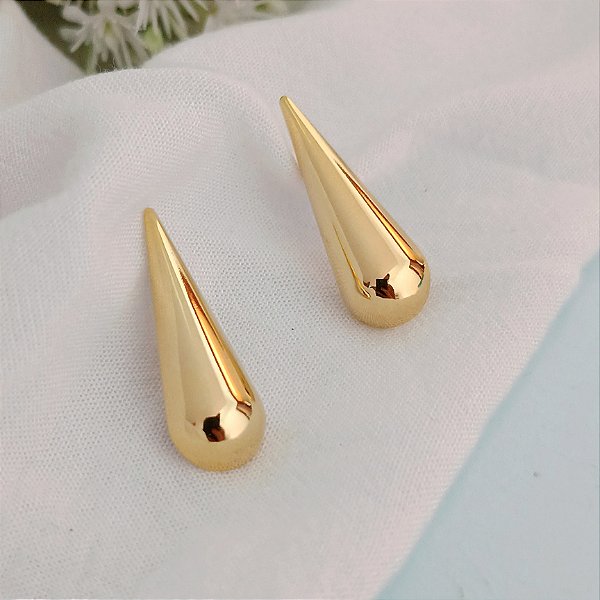 Brinco Gota Orgânico Liso - Banhado a Ouro 18k