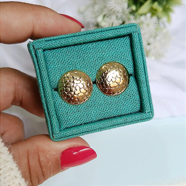 Brinco Redondo Orgânico Craquelado - Banhado a Ouro 18k