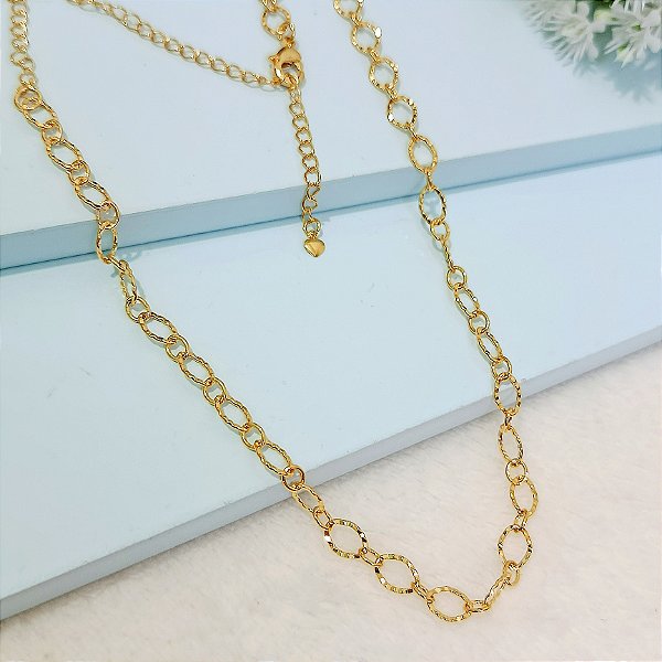 Colar Choker Elos Ovais - Banhado a Ouro 18k