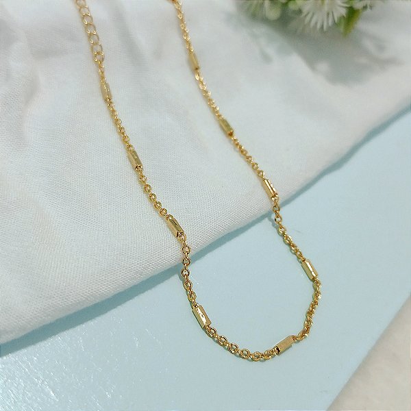Colar Choker Elos com Canutilhos - Banhado a Ouro 18k