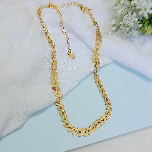 Colar Choker Espinha de Peixe - Banhado a Ouro 18k