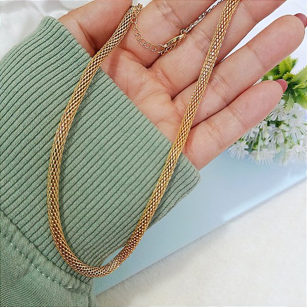 Colar Choker Malha - Banhado a Ouro 18k