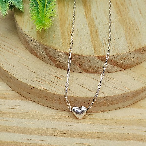 Colar Choker Corrente Coração - Prata 925