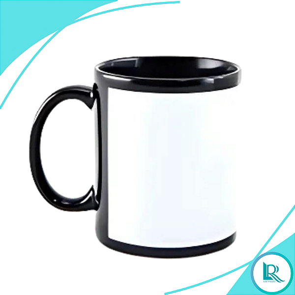 Kit 12 Canecas Preta Com Tarja Branca P/ Sublimação