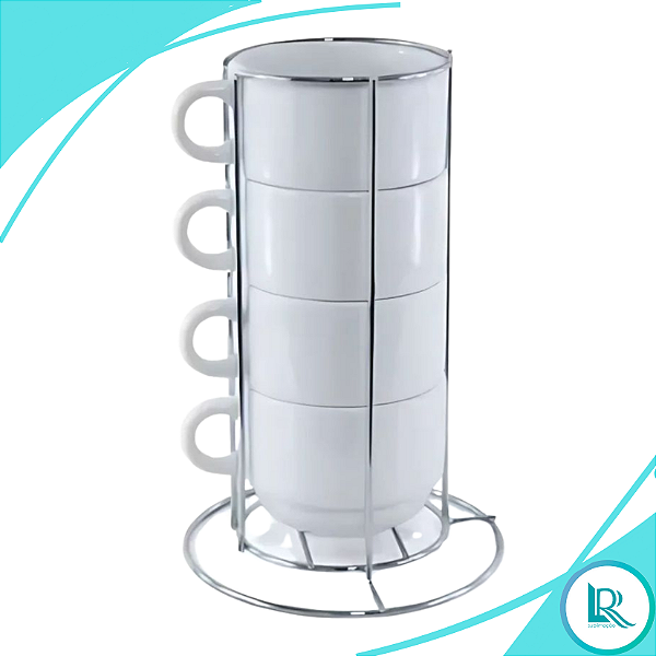 Kit 4 Xícaras De Porcelana P/ Sublimação + Suporte Branco