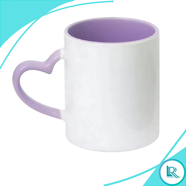 Caneca roxo Alça Coração e Interior Colorida P/ Sublimação